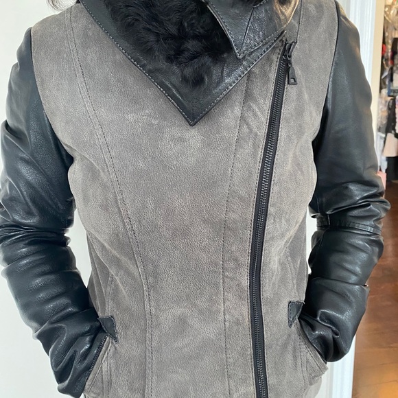 Leather jacket with natural fur collar - Picture 3 of 5